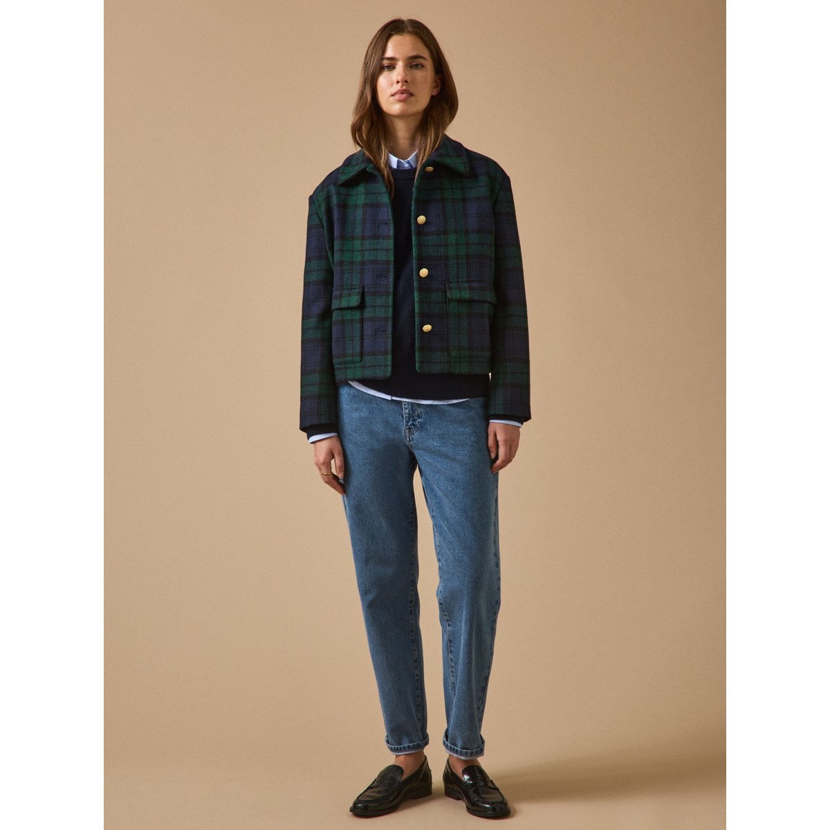 Veste tartan en laine carreaux vert/marine, CYRILLUS