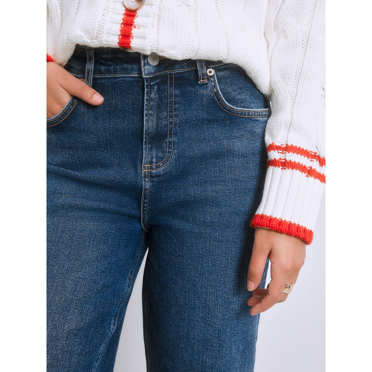 Jean droit longueur cheville taille mi-haute bleu foncé, NEXT