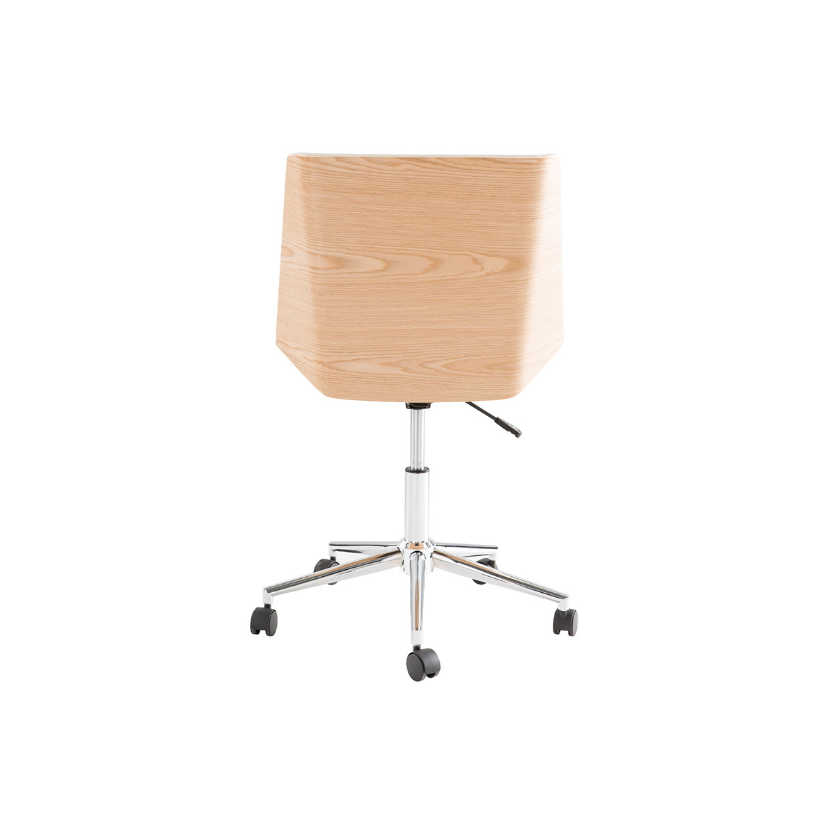 Chaise de bureau à roulettes design noire, bois foncé et acier chromé MELKIOR blanc, MILIBOO