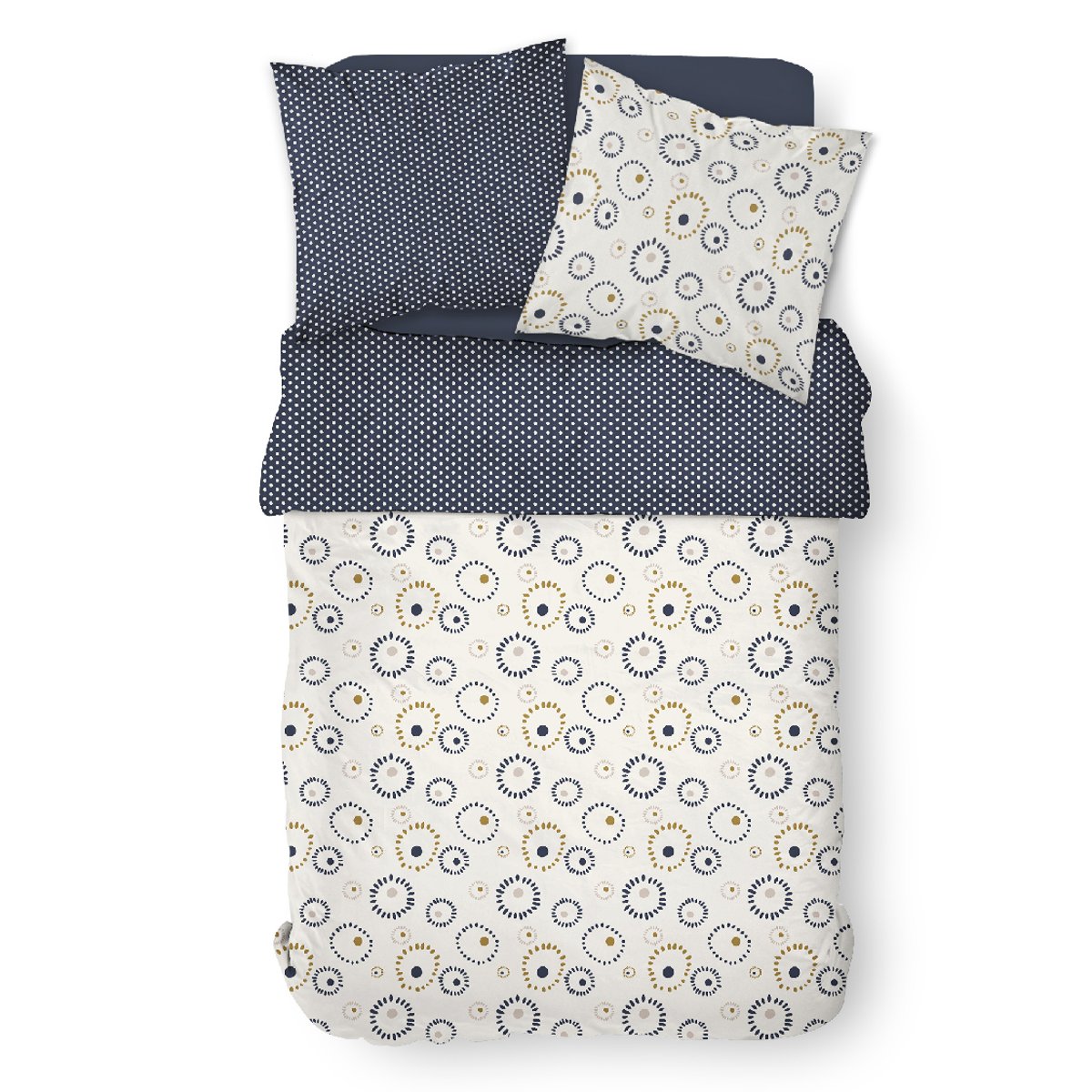 Parure de lit 2 personnes imprimé graphique coton SUNSHINE ALICE beige, TODAY