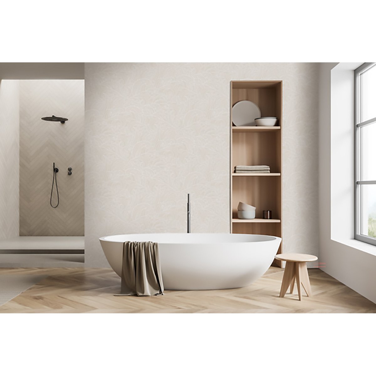 Papier peint vagues japonaises beige, HEXOA