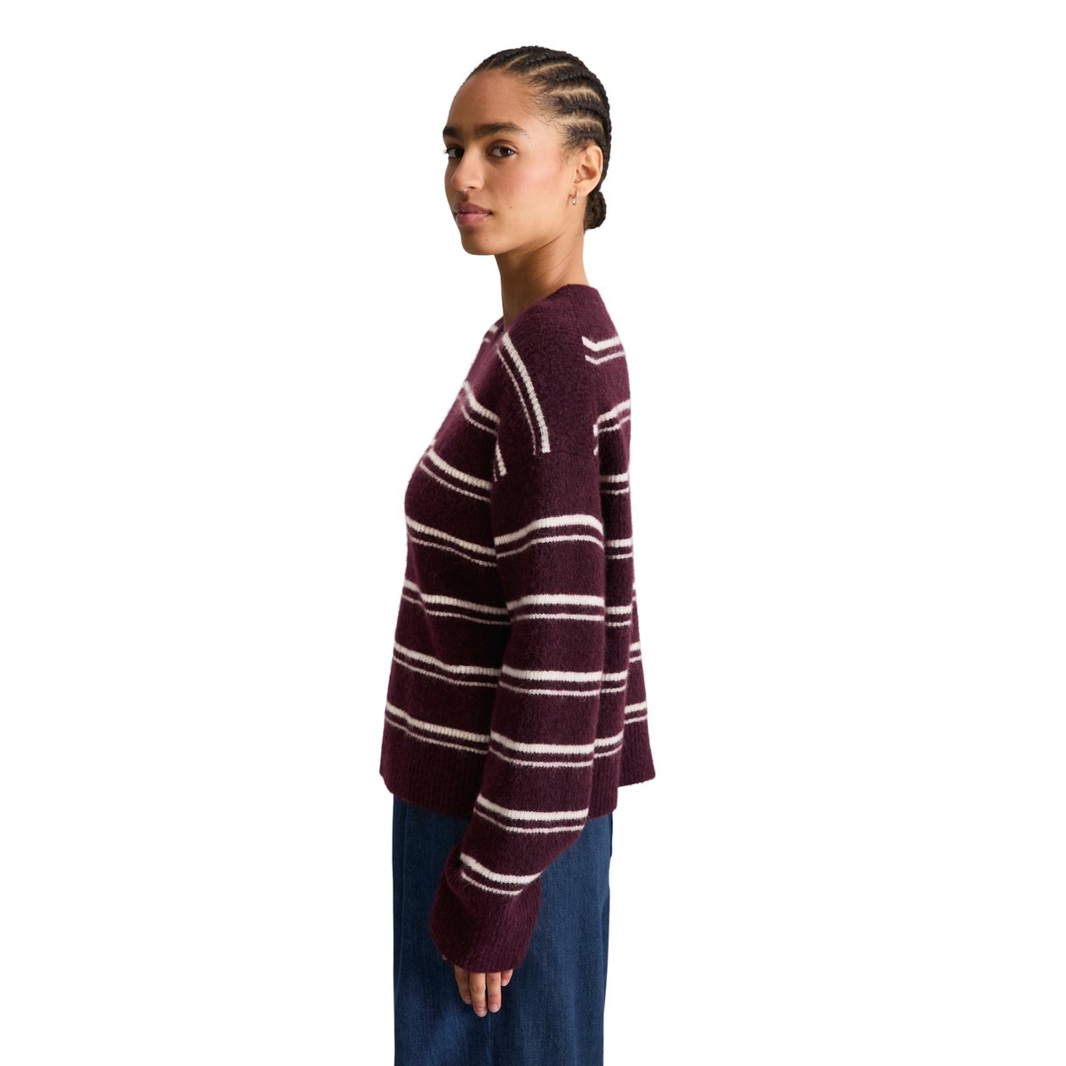 Pull en maille rayé, coupe décontractée en un mélange douillet de laine d'alpaga marron, MARC O’POLO DENIM