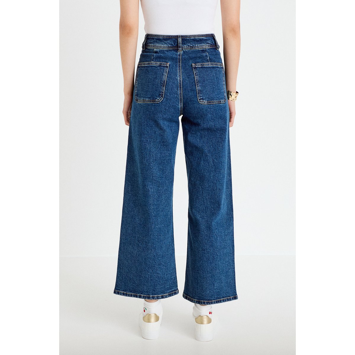 Jean wide leg cropped taille haute denim stone, CACHE CACHE