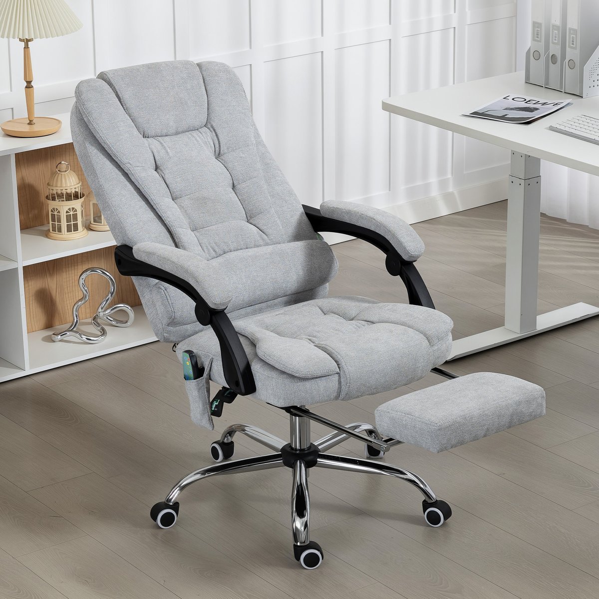 Fauteuil de bureau avec fonction massage gris clair, HOMCOM