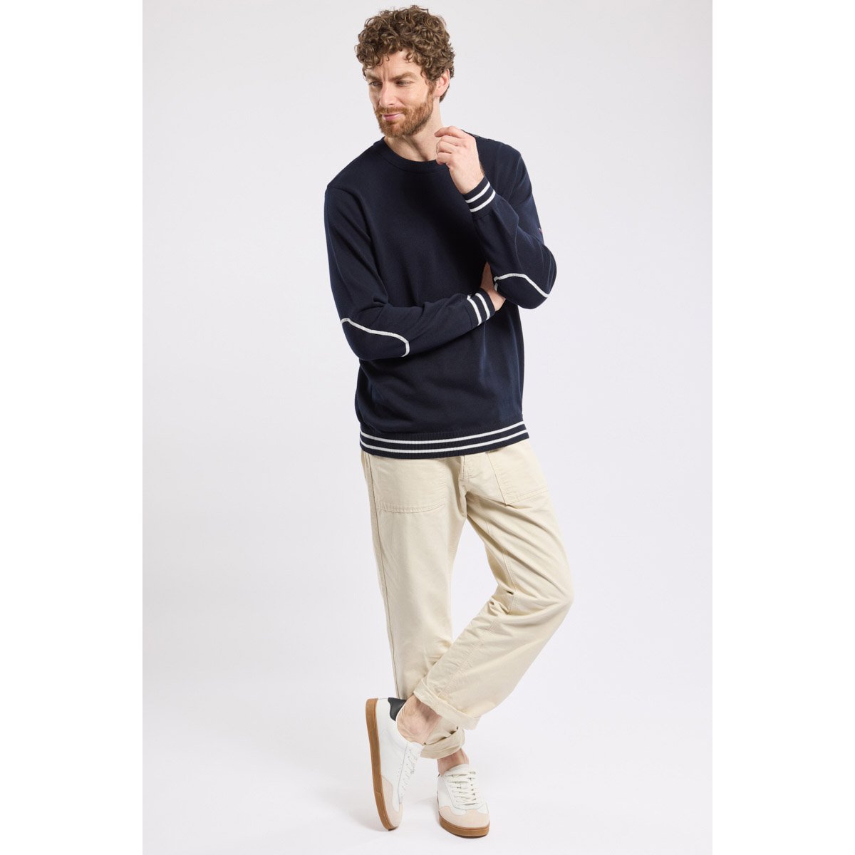 Pull marin avec coudières en coton marine deep/milk, ARMOR-LUX