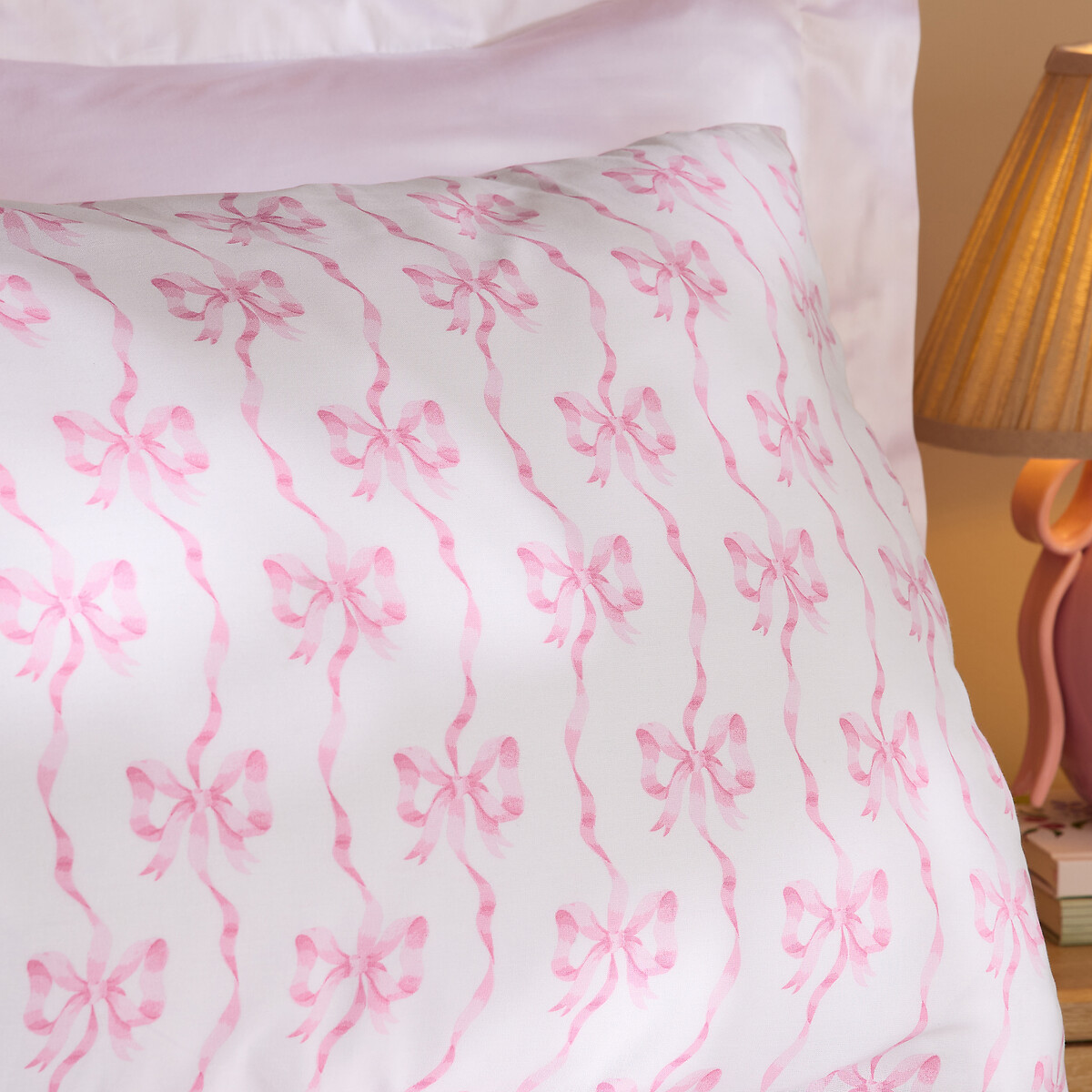 Ribbon And Bows Reversible Cotton Duvet Cover and Pillowcase Set white/pink, CATH KIDSTON