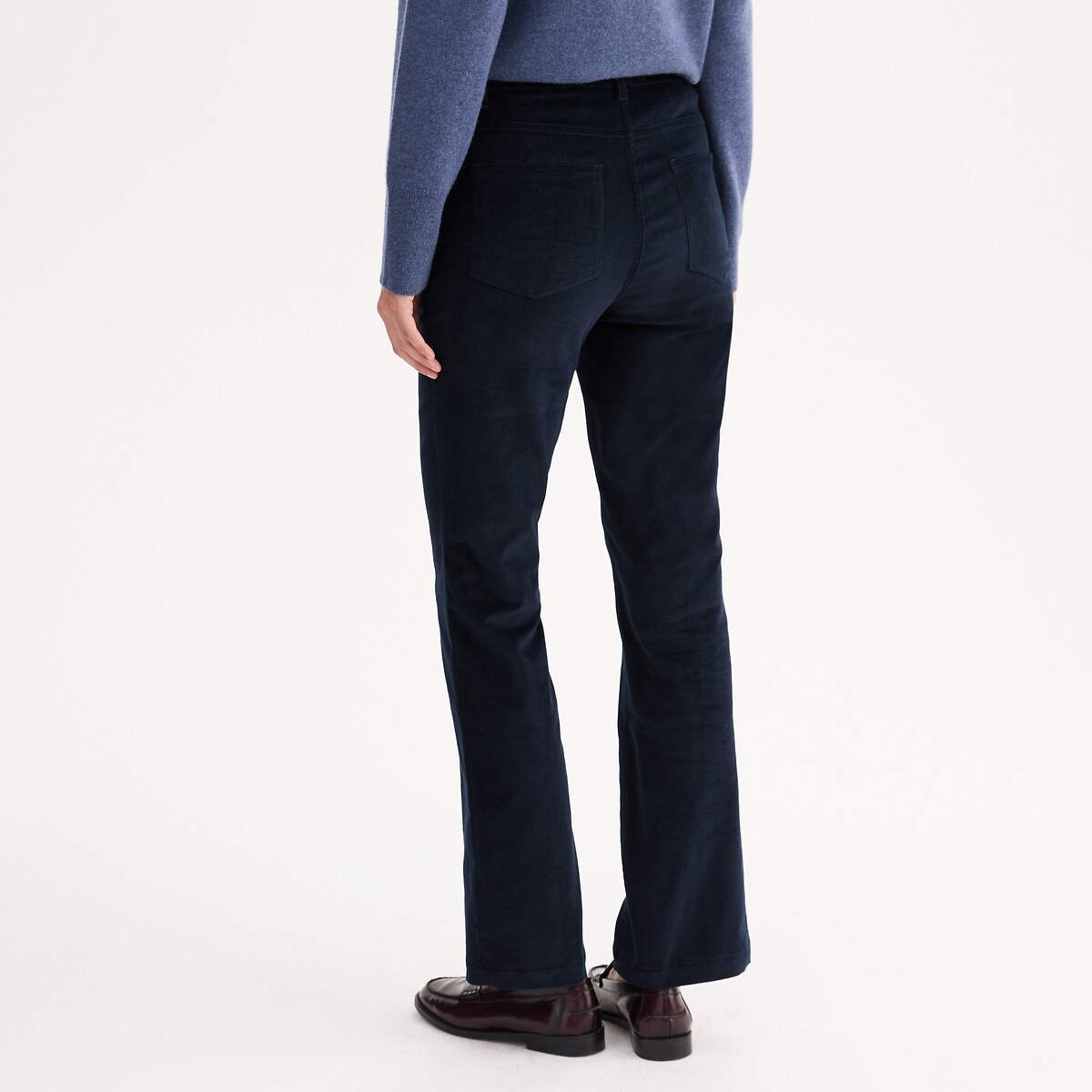 Pantalon bootcut en velours côtelé marine, ANNE WEYBURN