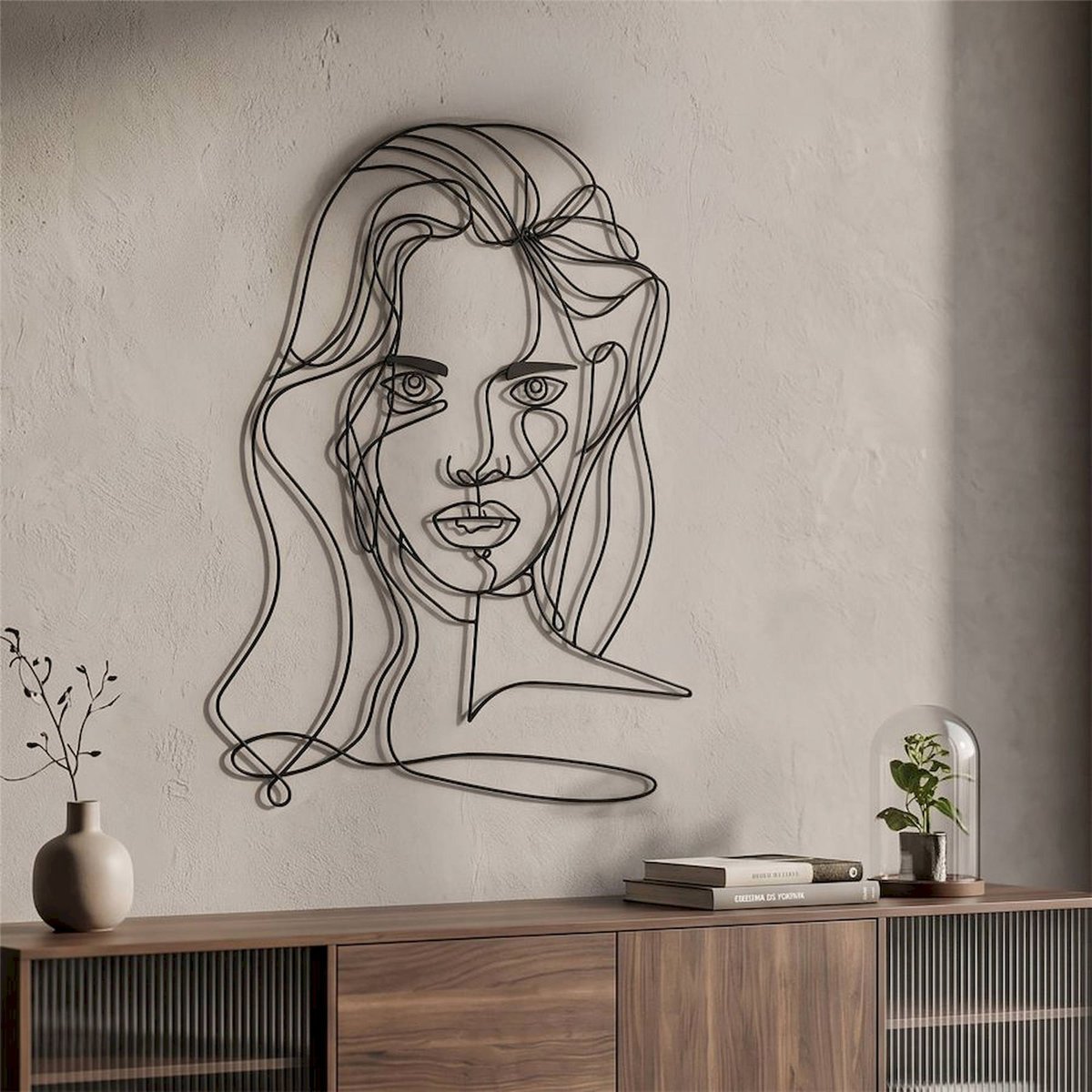 Décoration murale visage en fer filaire noir, RECOLLECTION