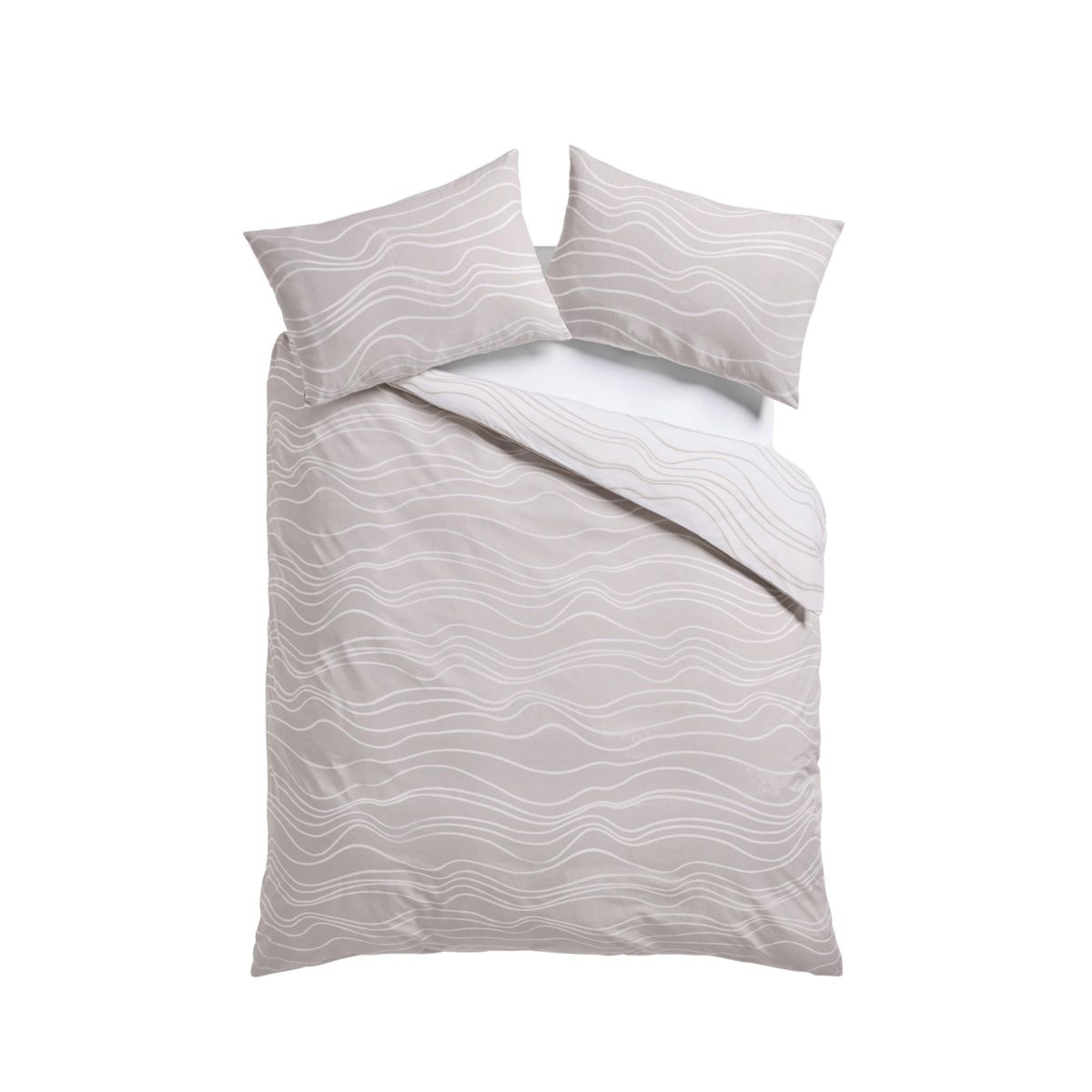 Parure housse de couette réversible, lot 2 vague naturelle beige/blanche, NEXT