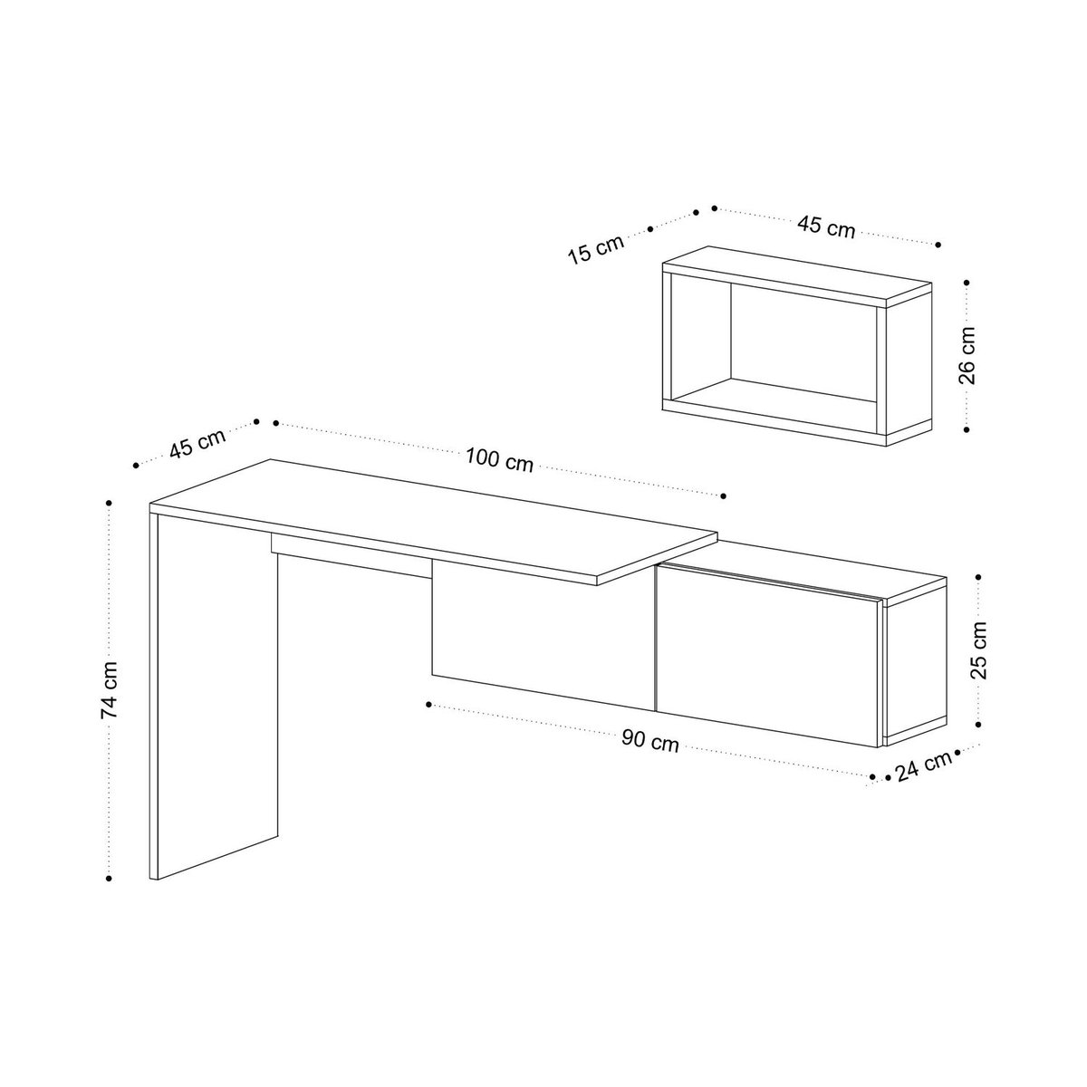 Bureau design asymétrique avec rangement mural TULUM beige, TOILINUX