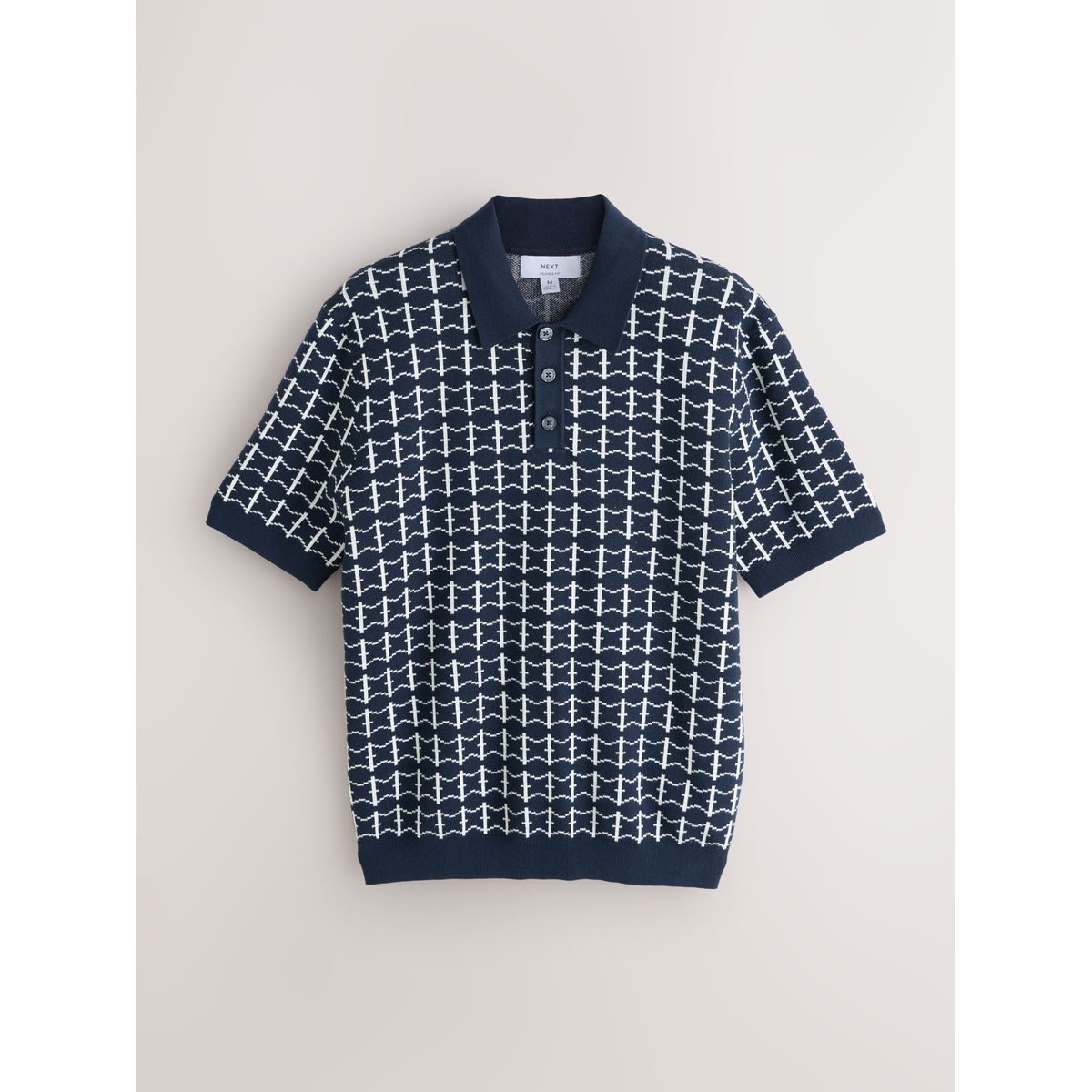 Polo en maille manches courtes et motif géo bleu marine, NEXT
