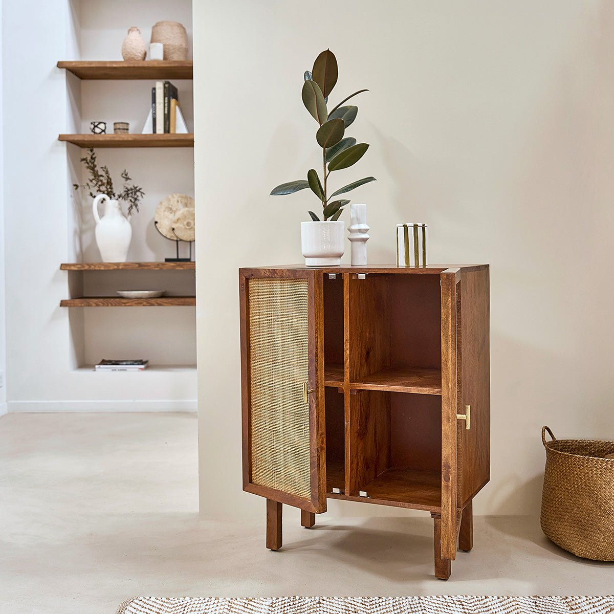 Buffet en manguier et cannage 68 cm 2 portes RAPHAEL marron, BERAH GETAH