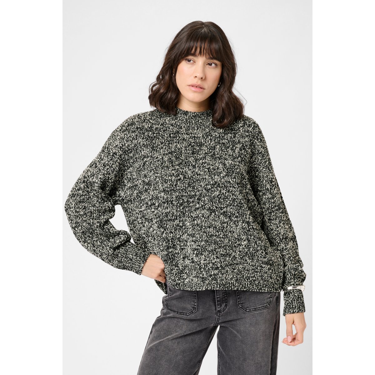 Pullover tricoté noir blanc black chalk knit, KAFFE