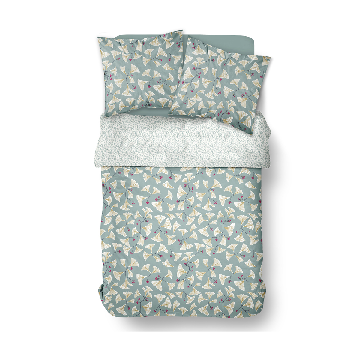 Parure de lit imprimé Floral coton SUNSHINE ADRI vert, TODAY