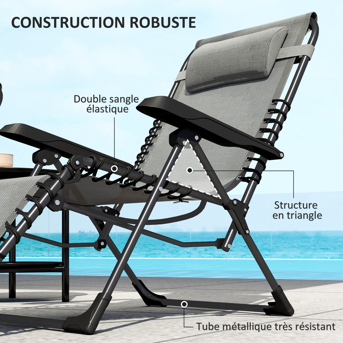 Ensemble de fauteuils « zéro gravité » gris, OUTSUNNY