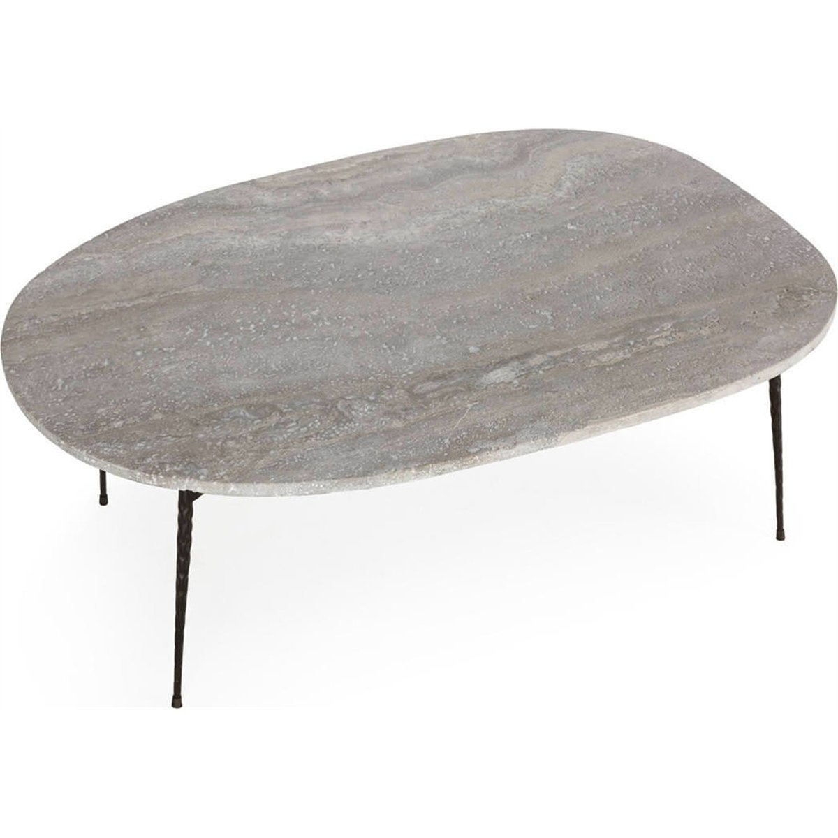 Table basse marbre travertin et métal gris et noir mat, RECOLLECTION