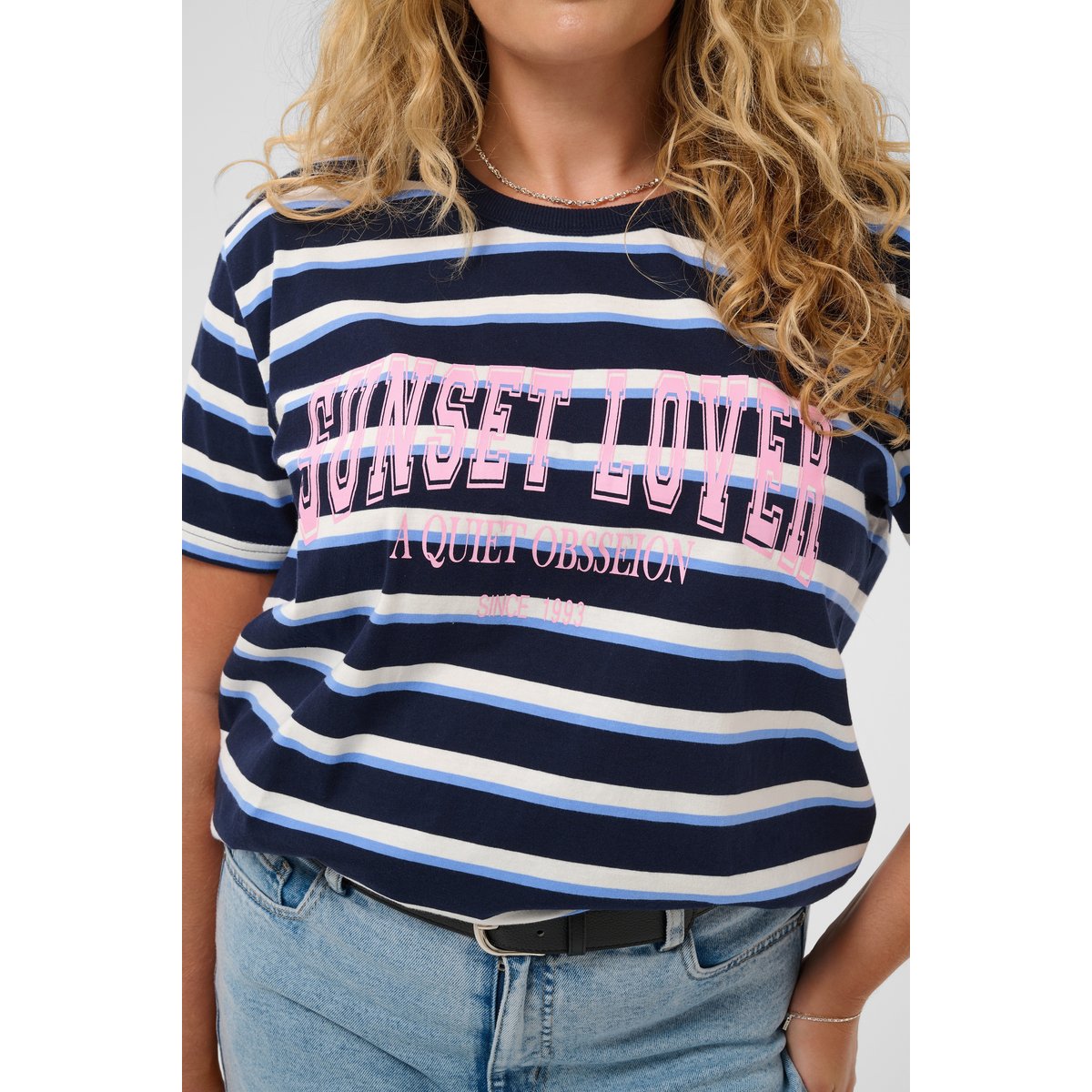 T-shirt à manches courtes bleu midnight/bright blue stripe, KAFFE CURVE