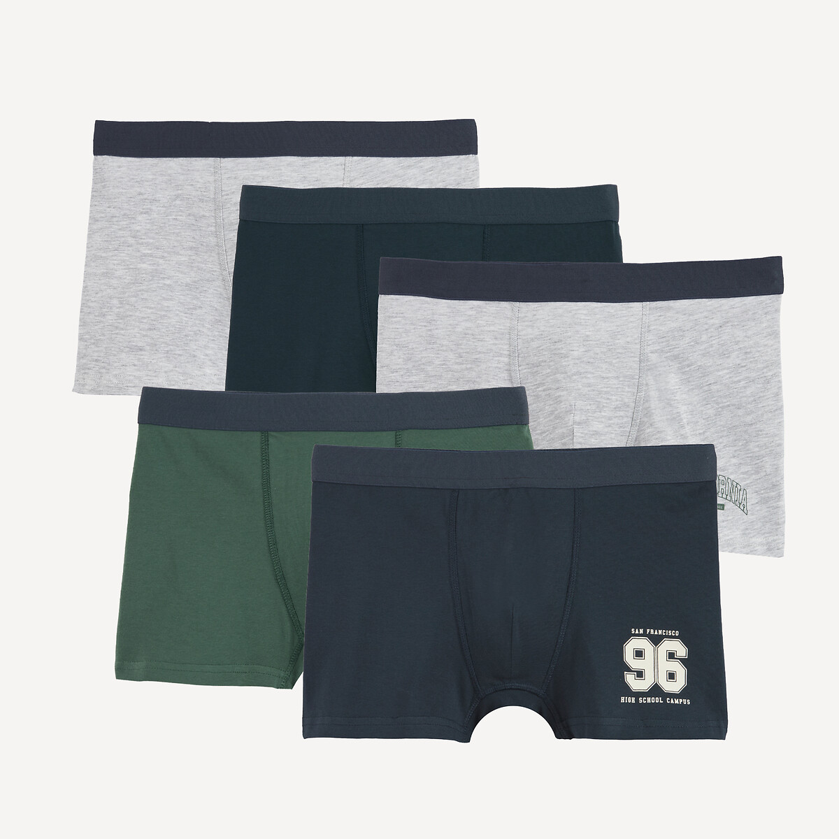 Lot de 5 boxers marine + vert + gris, LA REDOUTE COLLECTIONS