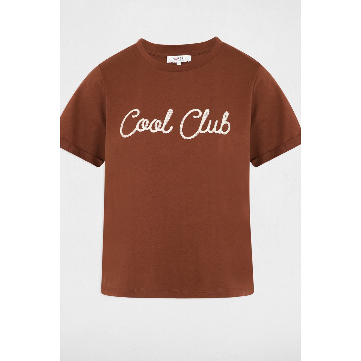T-shirt col rond manches courtes marron cognac, MORGAN
