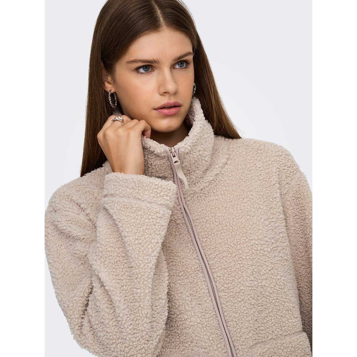 Veste zippée en sherpa ecru, ONLY