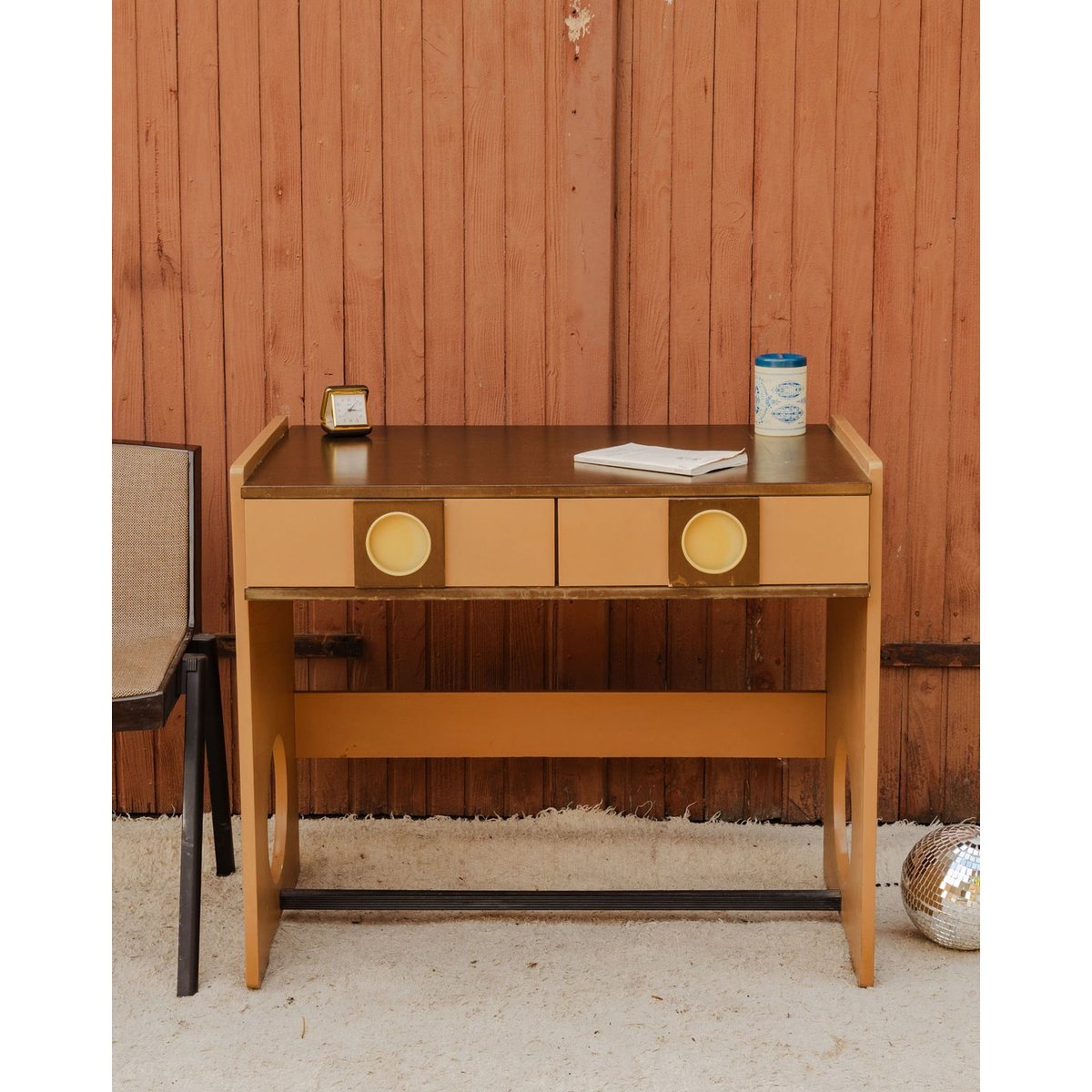 Bureau en bois marron et camel Yvan N°582 - Bon état marron, DEBONGOUT