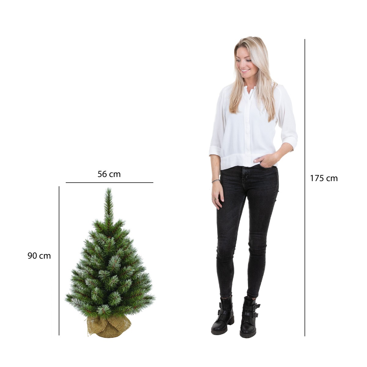 Sapin de Noël artificiel enneigé dans un sac en jute H90 cm PITTSBURGH vert, TRIUMPH TREE
