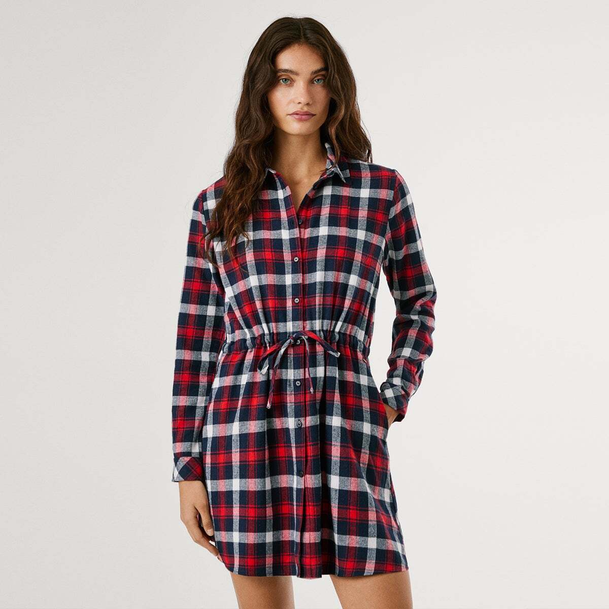 Robe Courte À Imprimé Carreaux rouge royal, PEPE JEANS