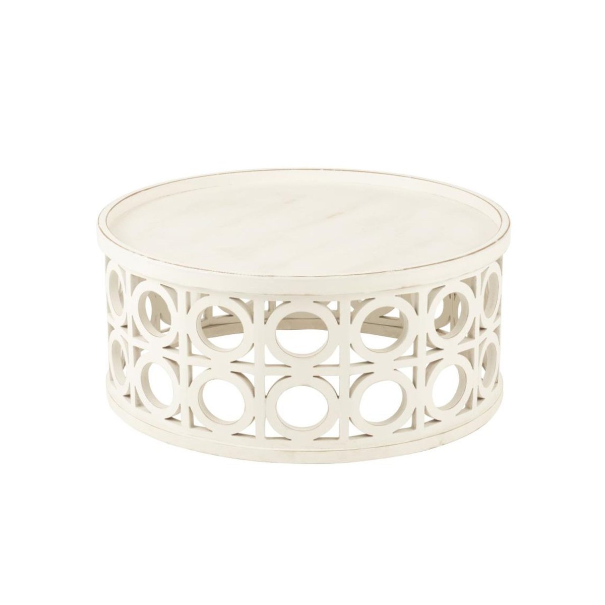 Table basse ronde sculptée en bois D78 - CAHUITA blanc, HELLIN, DEPUIS 1862