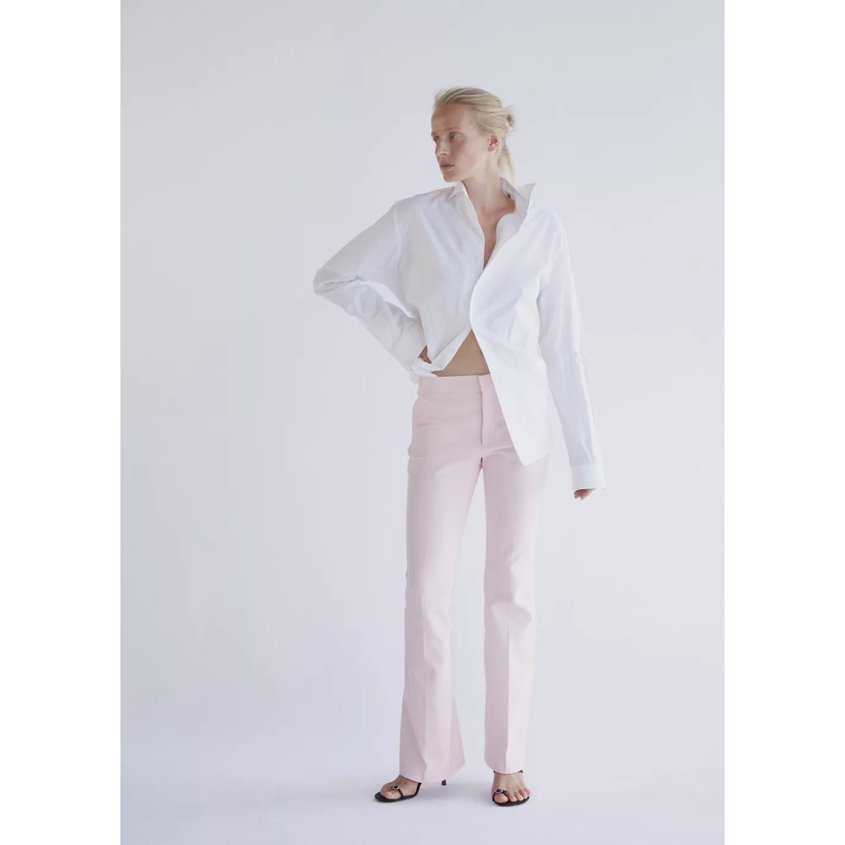 Pantalon flare taille normale rose pastel, MANGO