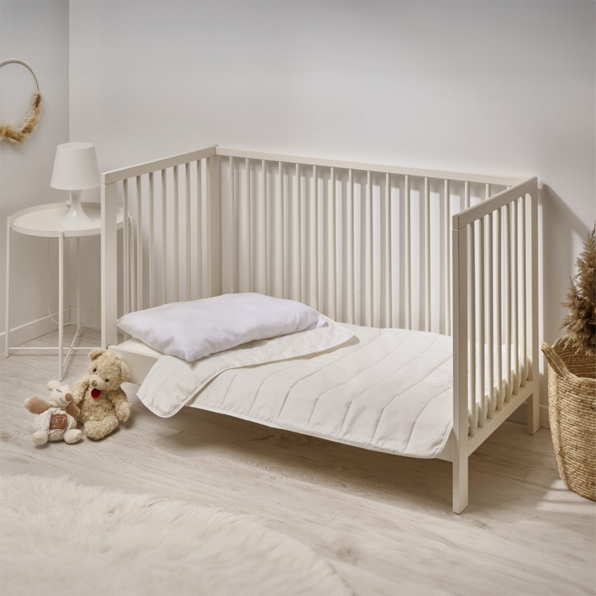 Couette bébé tempérée enveloppe COTON BIO blanc, BLEU CALIN