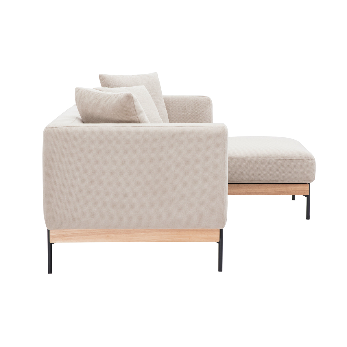 Canapé d'angle droit 4 places en tissu chenille beige et métal noir IVAR beige, MILIBOO