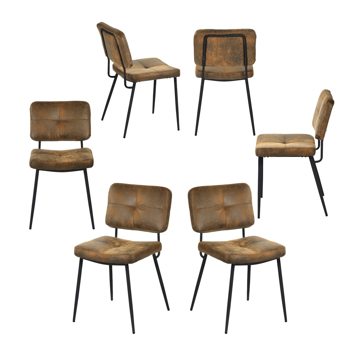 Lot de 6 chaises de salle à manger en marron style vintage rétro, KAROMI marron, MEUBLES COSY