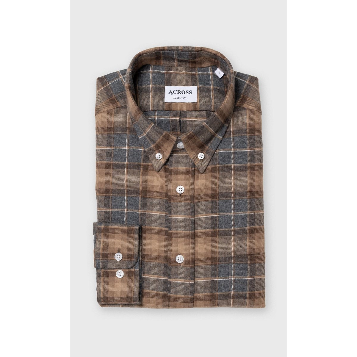 Chemise Confort fit à grands carreaux en flanelle marron foncé, ACROSS