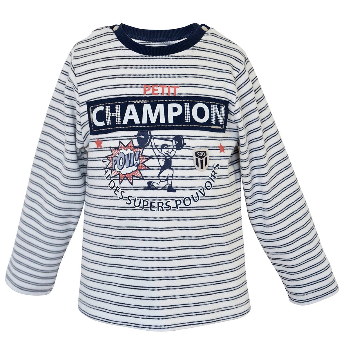 T-shirt garcon raye manches longues blanc, SUCRE D'ORGE