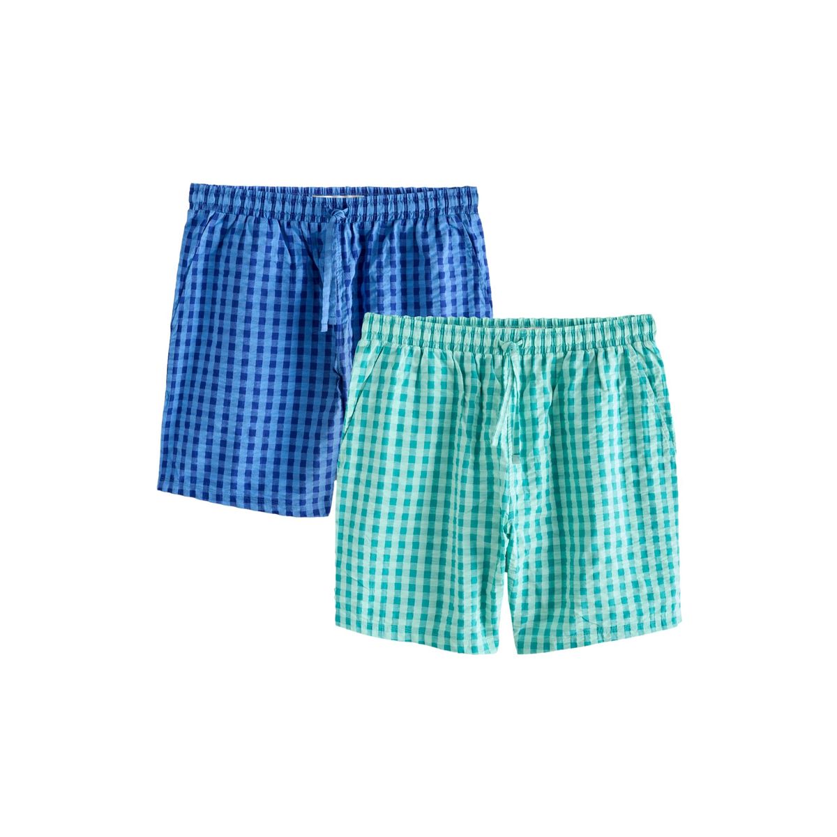 Short de pyjama à carreaux tissés, lot 2 bleu/vert, NEXT