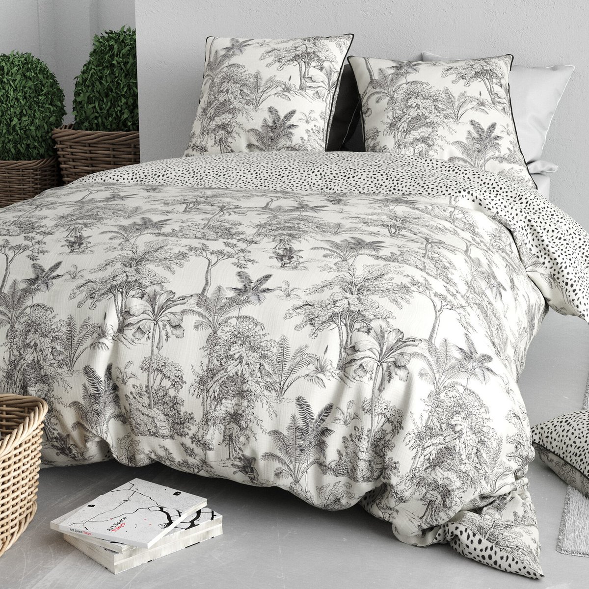 Parure housse de couette avec taie(s) en coton imprimée, Fauve noir, C DESIGN HOME TEXTILE