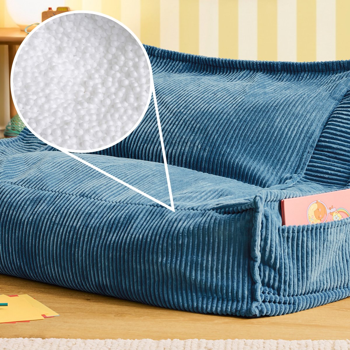 Pouf canapé enfant 2 places en velours côtelé Oeko-Tex® - ALTO bleu jeans, ICON
