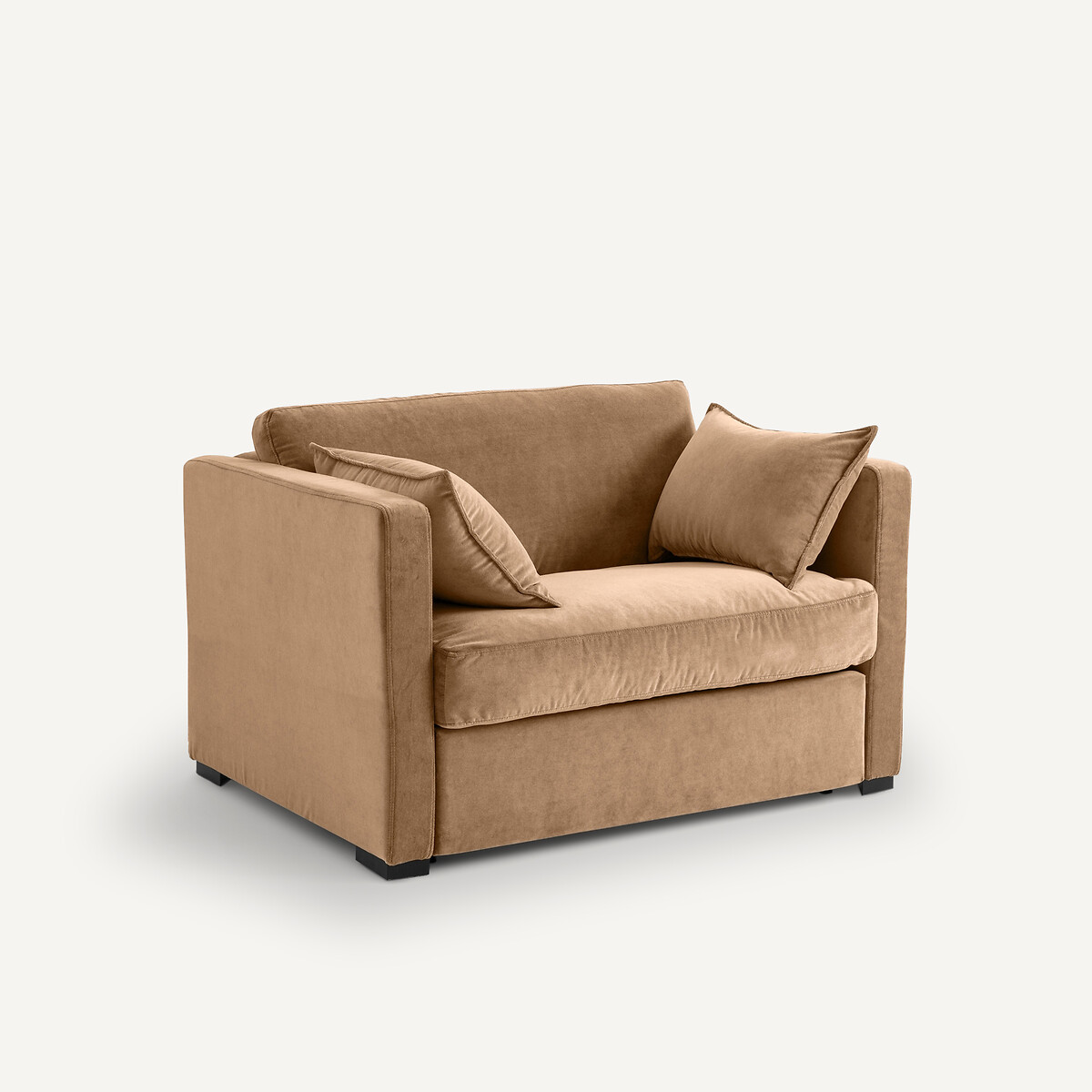 Canapé 2 places, convertible, en velours stonewashed, NEO KINKAJOU ficelle, AM.PM