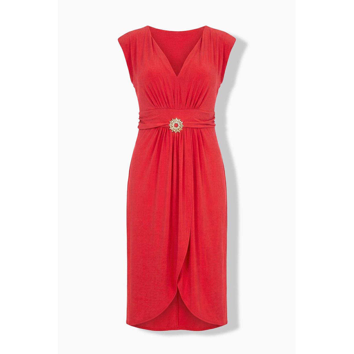 Robe sans manches, décolleté en V et drapé rouge, ULLA POPKEN