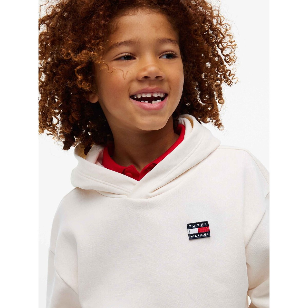 Sweat à capuche, logo brodé ecru, TOMMY HILFIGER
