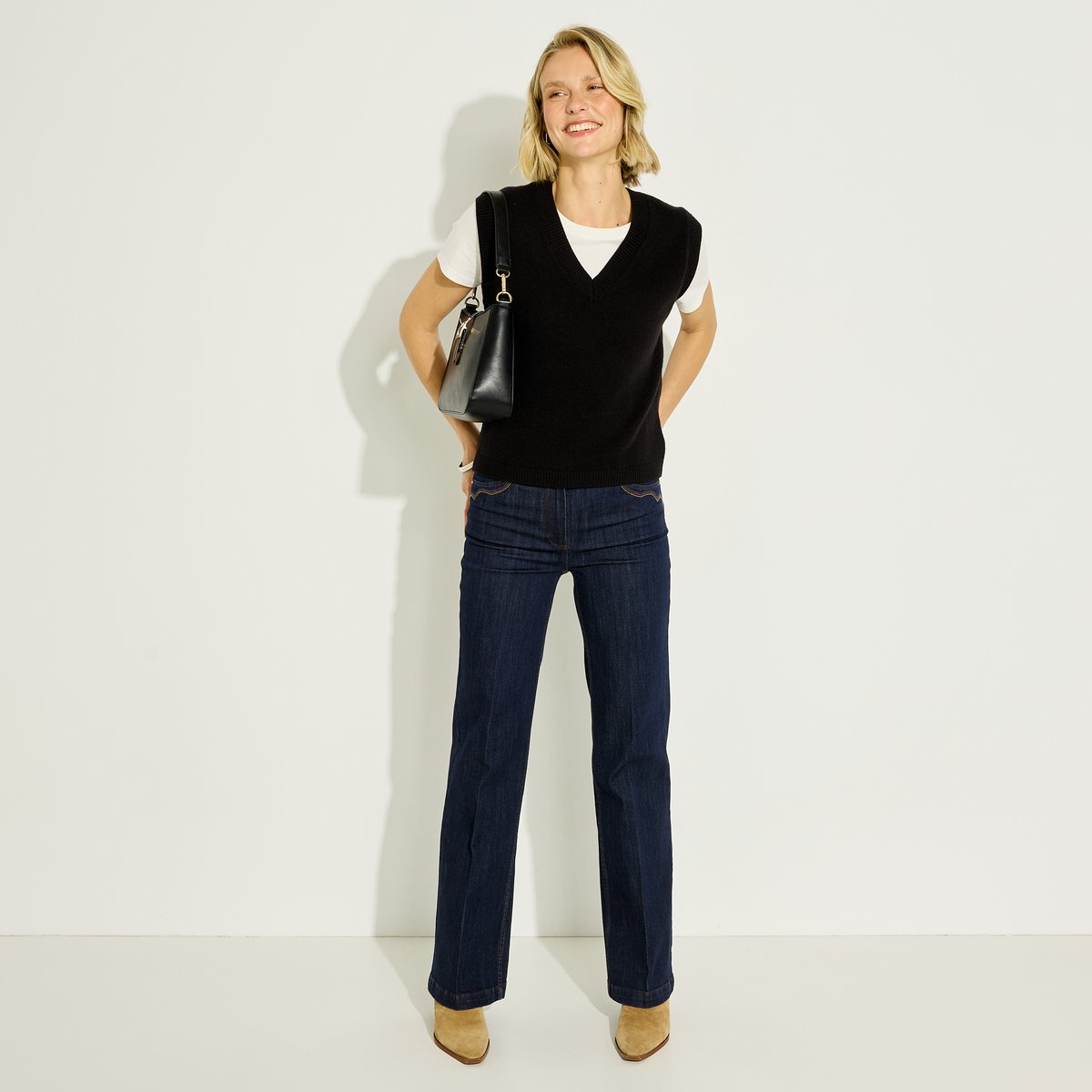Pull sans manches col V noir, GRAIN DE MALICE