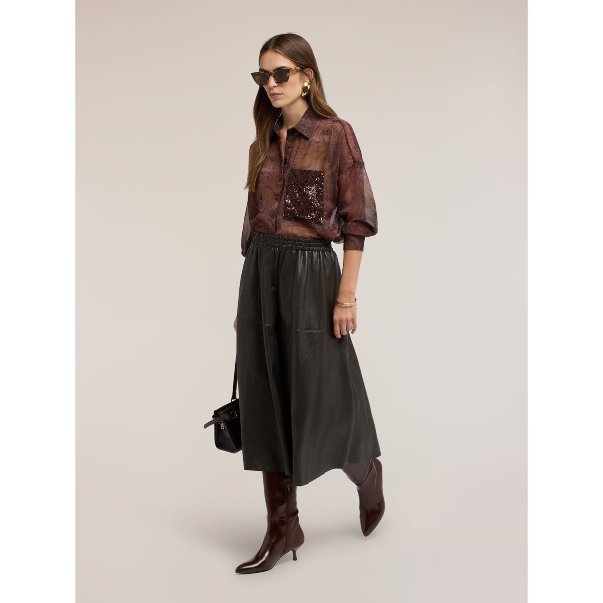 Chemise avec poche à paillettes marron, MOTIVI