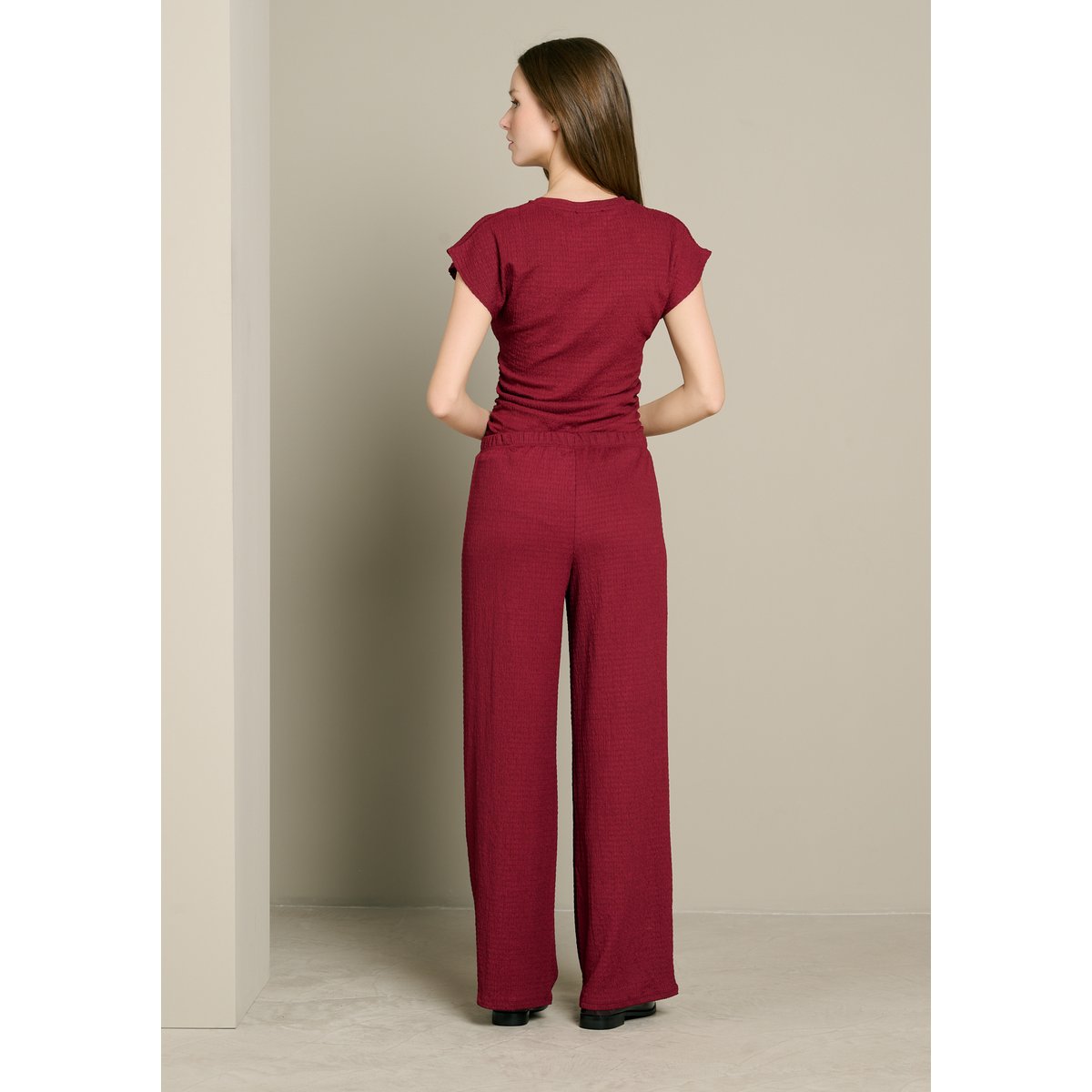 Pantalon texturé fluide bordeaux wine, LOLALIZA
