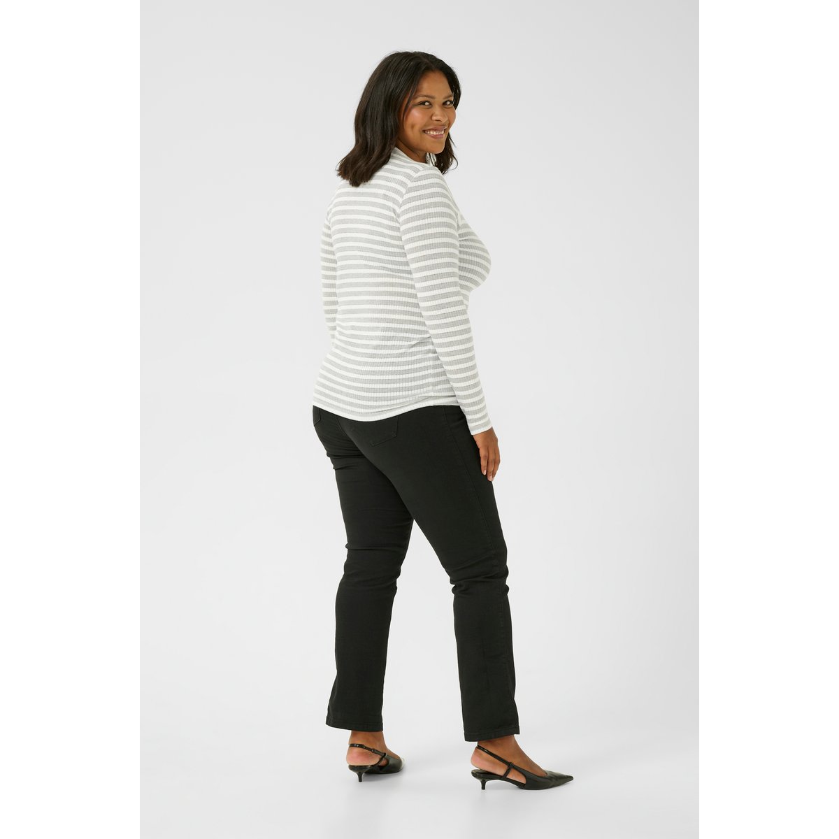T-shirt gris/argent/blanc rayures, KAFFE CURVE