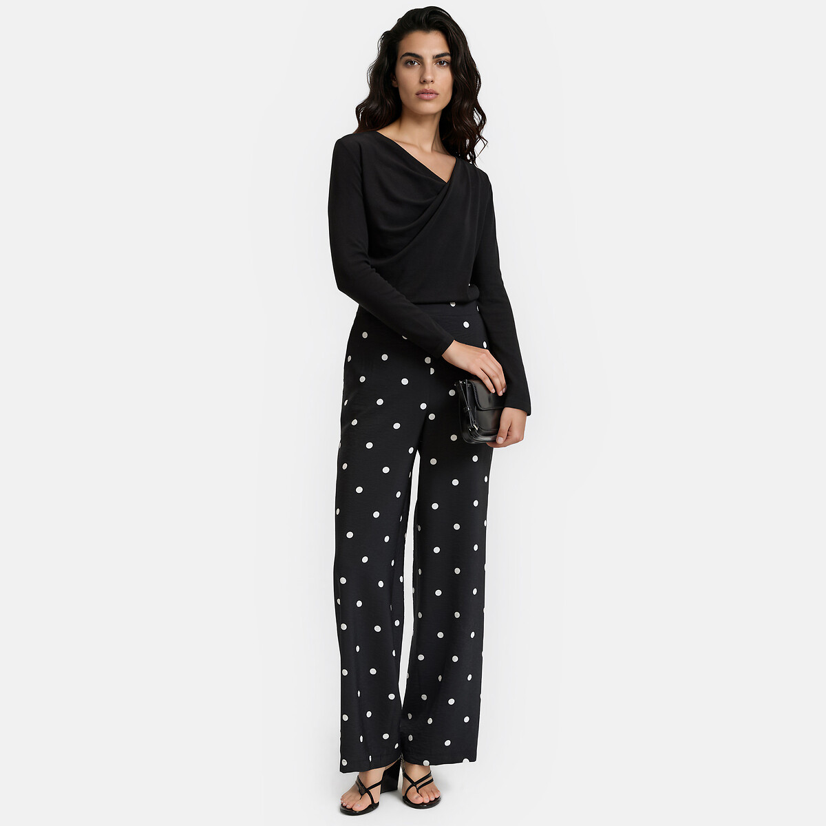 Drapiertes Langarm-T-Shirt aus Viskosemischung schwarz, LA REDOUTE COLLECTIONS