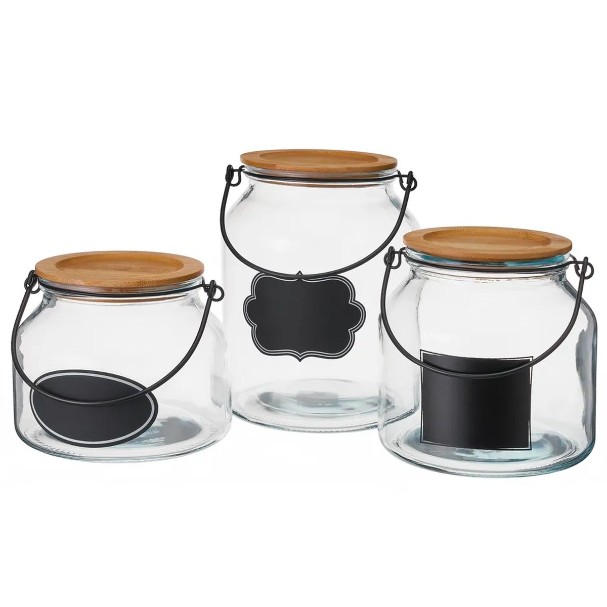 Bocal cuisine avec étiquette en verre et bouchon bambou 16x16x17cm transparent, WADIGA