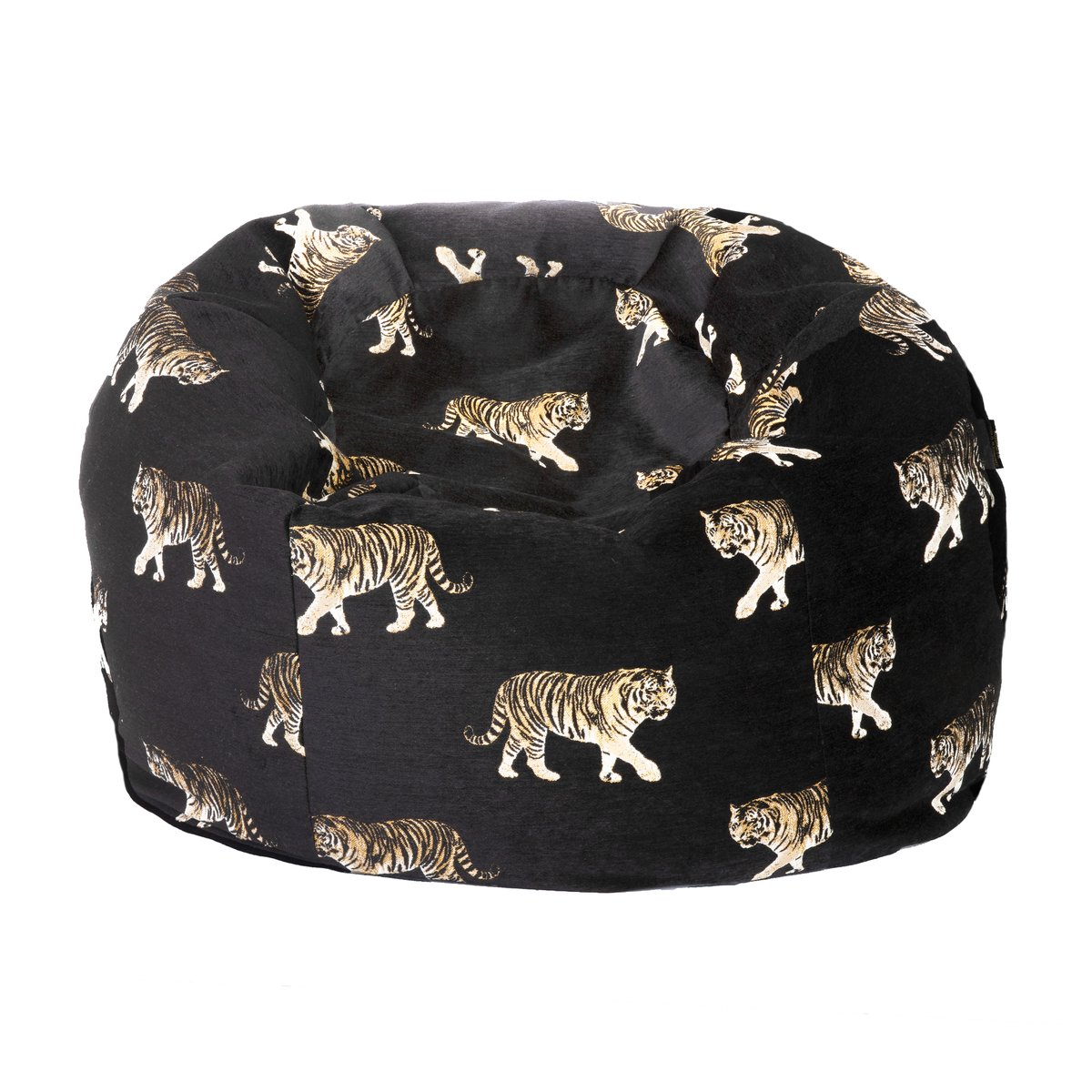 Pouf en velours avec tigres brodées noir, MX HOME