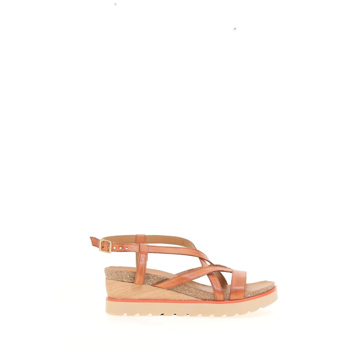 Sandales compensées en cuir cannelle, MJUS