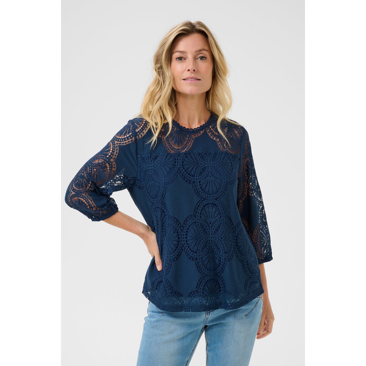 Blouse with short sleeve bleu navy blazer, CREAM
