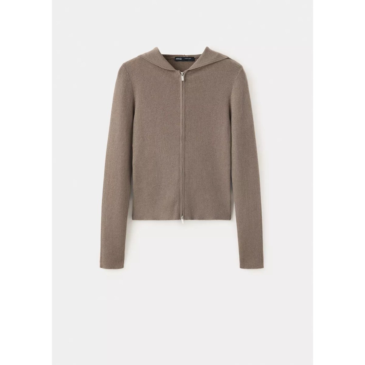 Cardigan maille côtelée capuche marron moyen, MANGO